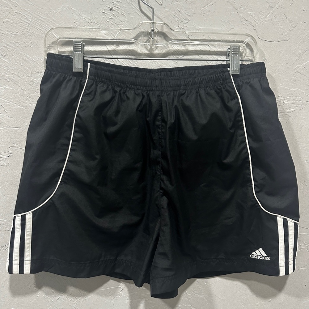 Womens M Adidas Black Shorts with White Stripes